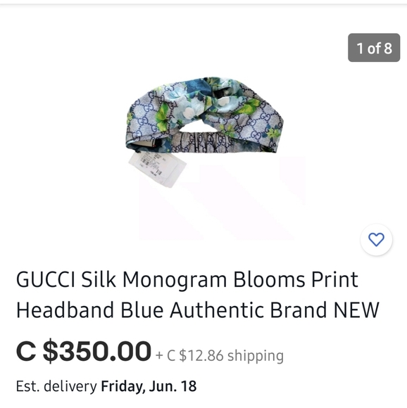 GUCCI SILK MONOGRAM BLOOMS PRINT HEADBAND - Picture 8 of 9